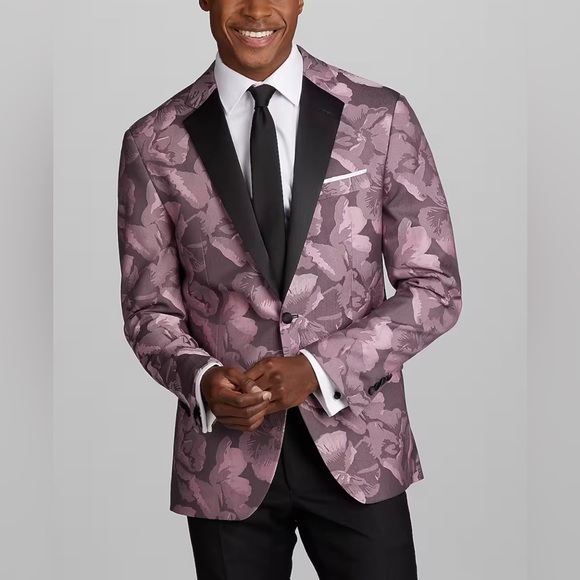 Egara Slim Fit Pink Rose Floral Dinner Jacket - Picture 2 of 13